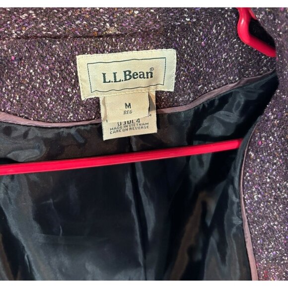 Vtg LL Bean Womens Medium Peacoat Wool Blend Purple Belted Tweed Lined Silk Y2K - Picture 5 of 8